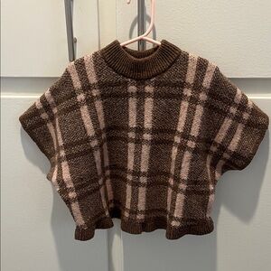 Zara Brown and Pink Plaid Sweater Poncho Size 4-5